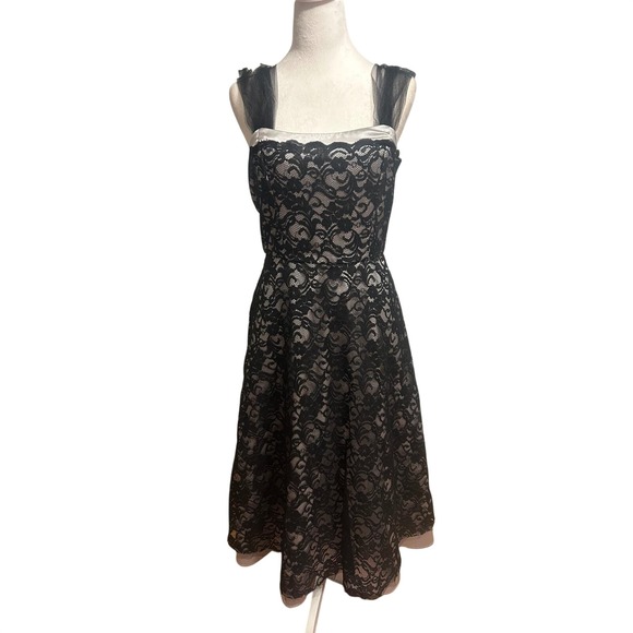 WHBM Dresses & Skirts - WHBM SZ 10 black lace silver gray Tea length formal cocktail dress wedding party
